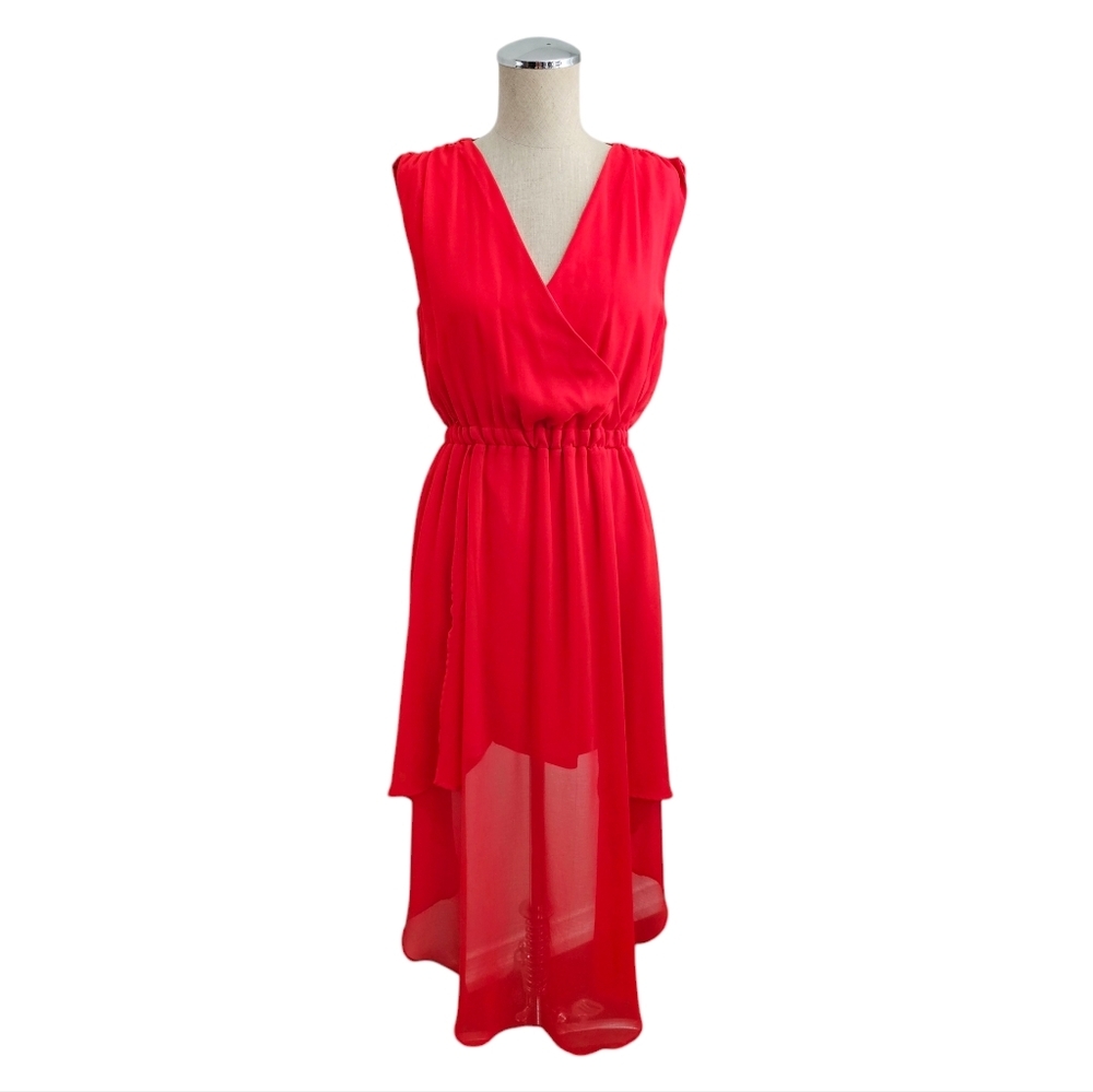 Kardashian Kollection Red Sleeveless Hi-Lo Sheath Dress Size S